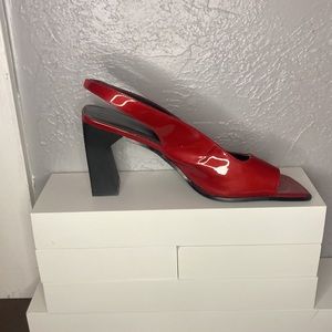 Patten leather heels 3.5 inch blocked heel